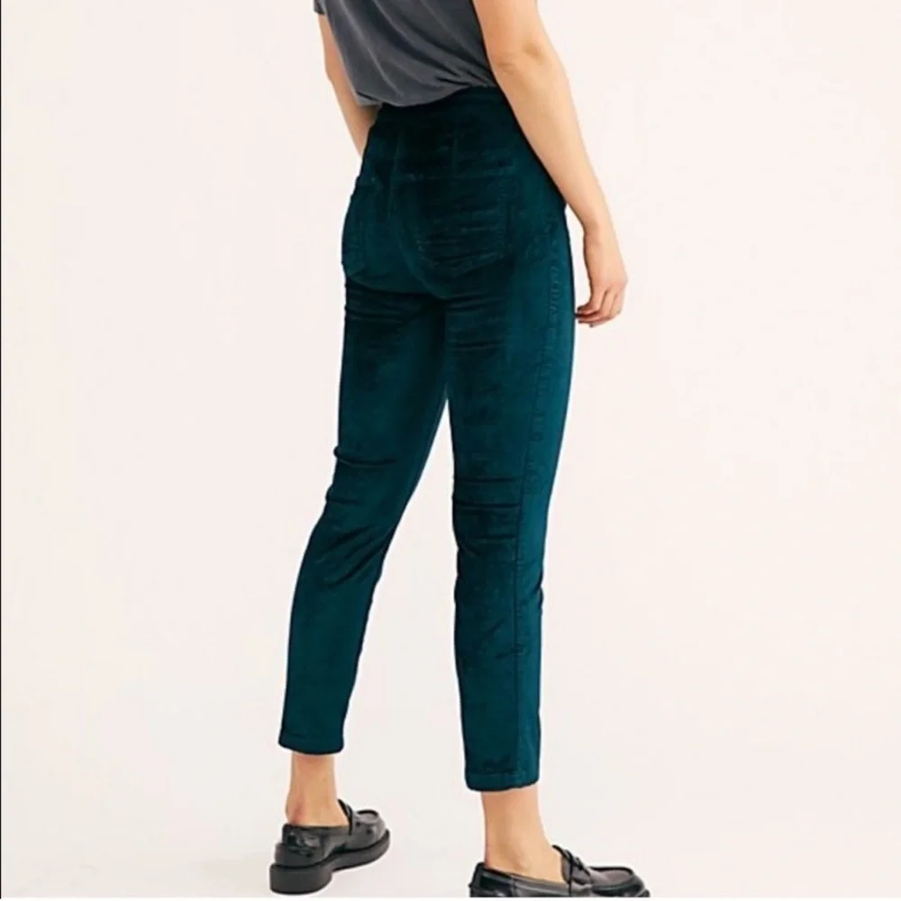 Free People Sweet Jane Velvet Skinny Cropped Pants Neptune - Picture 2 of 5